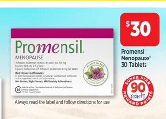Star Discount Chemist Promensil Menopause 30 Tablets offer