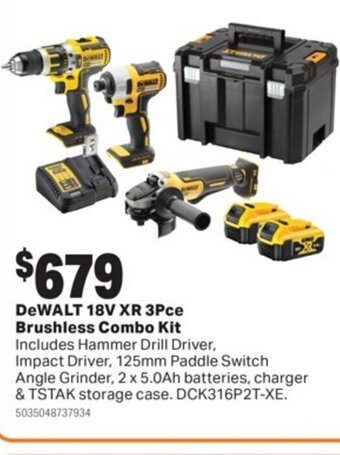 Mitre 10 DeWalt 18V XR 3Pce Brushless Combo Kit offer