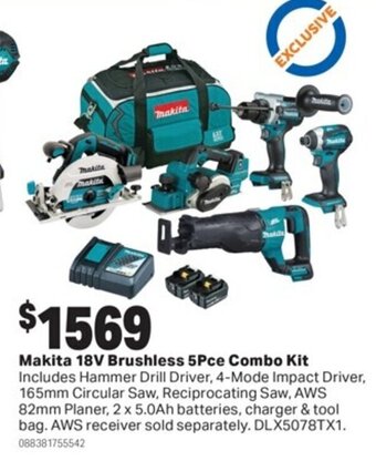 Mitre 10 Makita 18V Brushless 5Pce Combo Kit offer