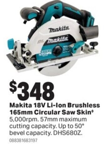 Mitre 10 Makita 18V Li-Ion Brushless 165mm Circular Saw Skin offer