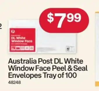 Australia Post Australia Post DL White Window Face Peel & Seal Envelopes Tray of 100 offer