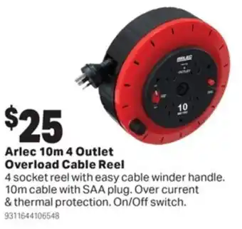 Mitre 10 Arlec 10m 4 Outlet Overload Cable Reel offer