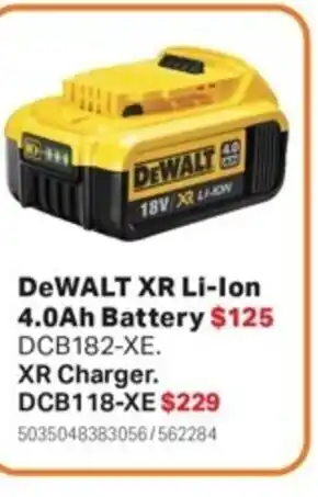 Mitre 10 DeWalt XR-Li-Ion 4.0Ah Battery offer