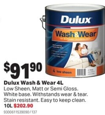 Mitre 10 Dulux Wash & Wear 4L offer