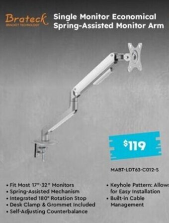 Leader Computers Single Monitor Economical Spring-Assisted Monitor Arm offer