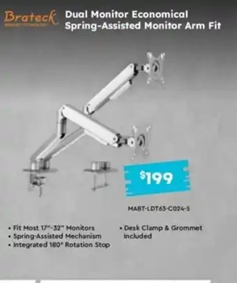 Leader Computers Dual Monitor Economical Spring-Assisted Monitor Arm Fit offer