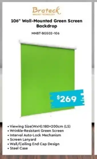 106" Wall-Mounted Green Screen Backdrop