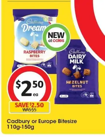 Coles Cadbury or Europe Bitesize offer