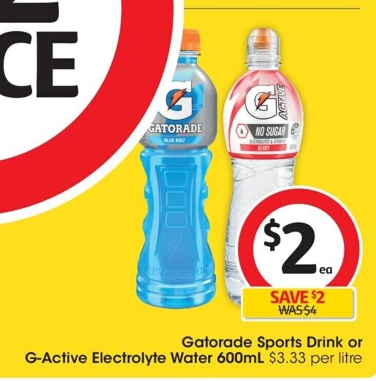 Gatorade Sports Drink or GActive Electrolyte Water 600 ml. offer at Coles