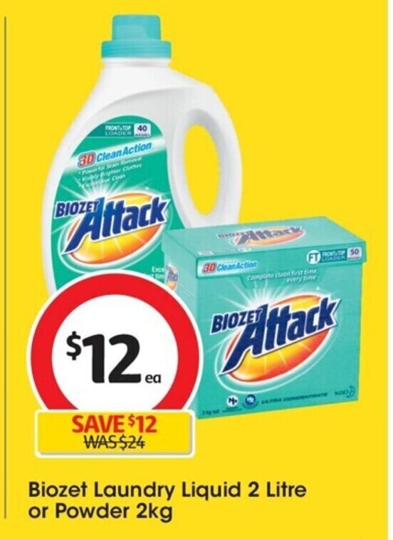 Biozet Laundry Liquid 2 Litre or Powder 2 kg, offer at Coles