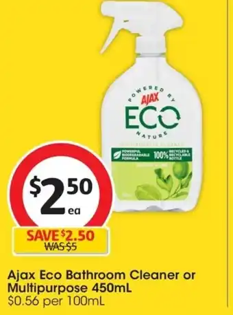 Coles Ajax Eco Bathroom Cleaner or Multipurpose 450 ml. offer