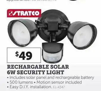 Stratco Rechargable solar 6w security light offer