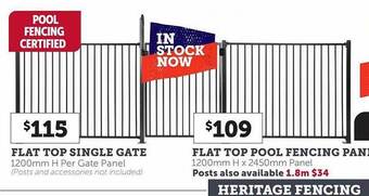 Stratco Flat top single gate flat top pool fencing panel offer