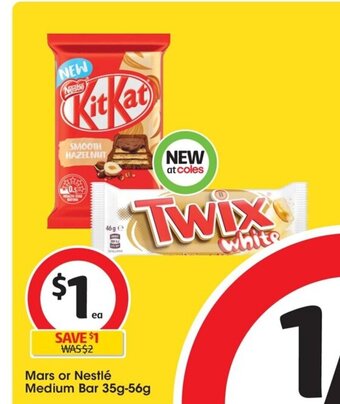 Coles Mars or Nestlé Medium Bar 35g-56g. offer