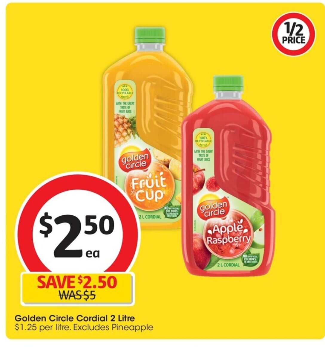 Golden Circle Cordial 2 Litre offer at Coles