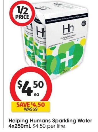 Coles Helping Humans Sparkling Water 4x250 ml. offer