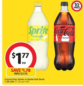 Coles Coca-Cola, Fanta or Sprite Soft Drink 1.25 Litre offer