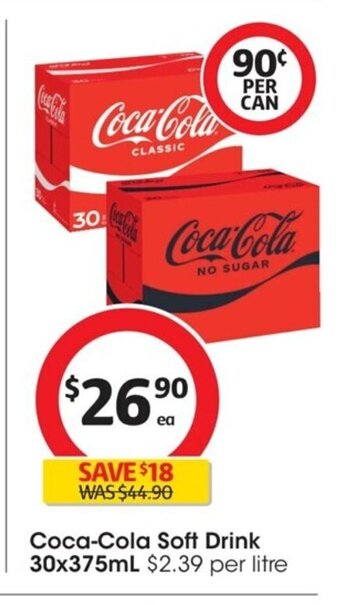 Coles Coca-Cola Soft Drink 30x375 ml. offer