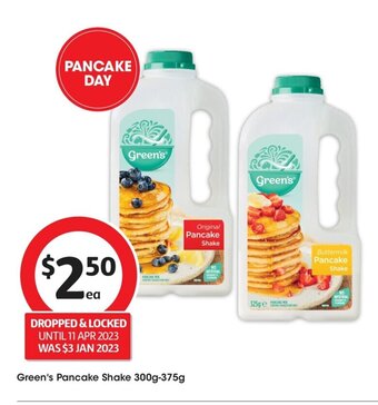 Coles Green's Pancake Shake 300g-375g offer