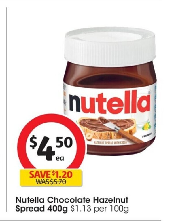 Nutella Chocolate Hazelnut Spread 400g. offer at Coles