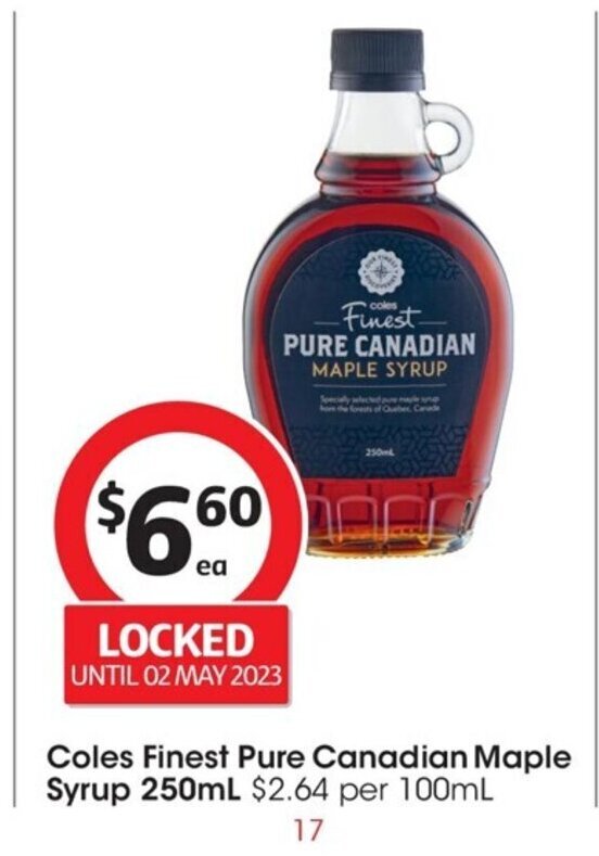 Coles Finest Pure Canadian Maple Syrup 250 ml offer at Coles