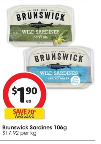 Coles Brunswick Sardines 106g offer