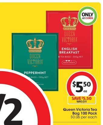 Coles Queen Victoria Tea Bag 100 Pack offer