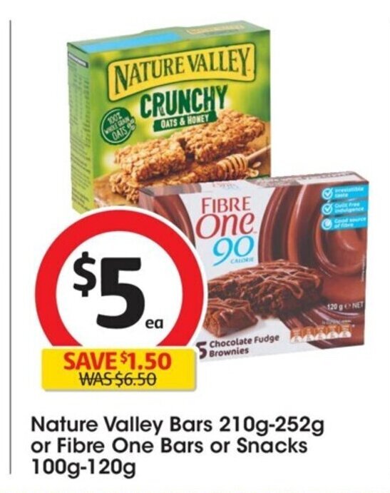 Nature Valley Bars 210g252g or Fibre One Bars or Snacks 100g120g