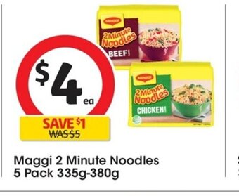 Coles Maggi 2 Minute Noodles 5 Pack 335g-380g offer