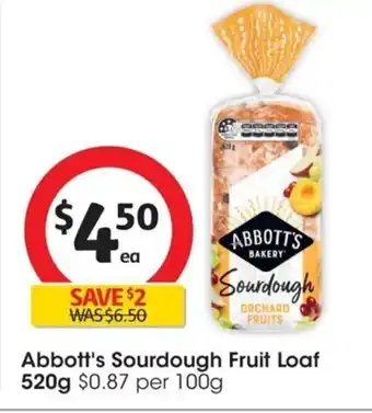Coles Abbott's Sourdough Fruit Loaf 520g. offer