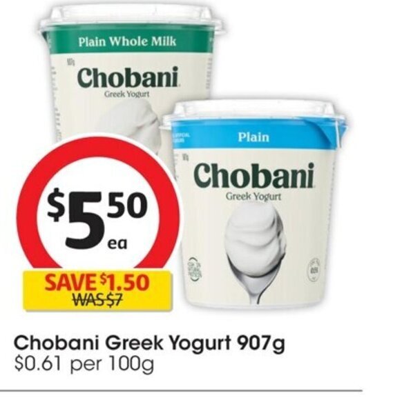 Chobani Greek Yogurt 907g. offer at Coles