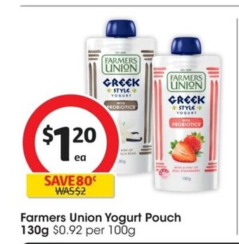 Coles Farmers Union Yogurt Pouch 130g. offer