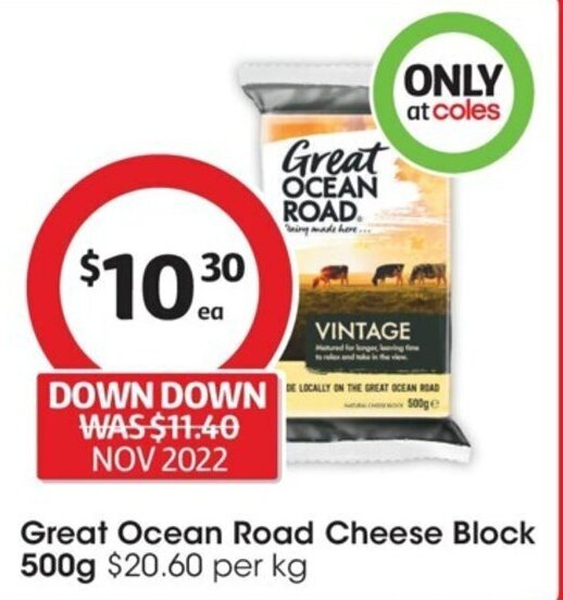 Great Ocean Road Cheese Block 500g offer at Coles