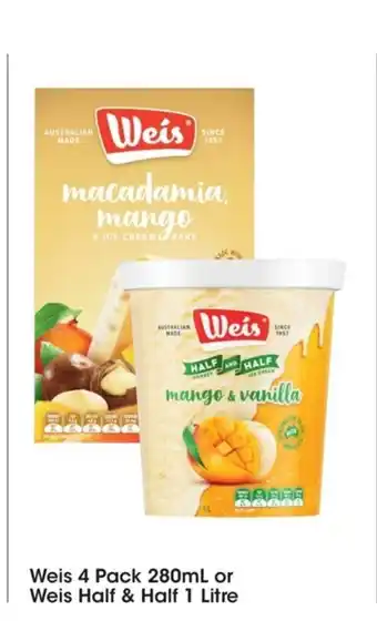 Coles Weis 4 Pack 280 ml or Weis Half & Half 1 Litre offer