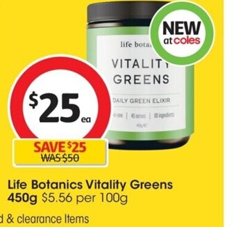 Coles Life Botanics Vitality Greens 450g. offer