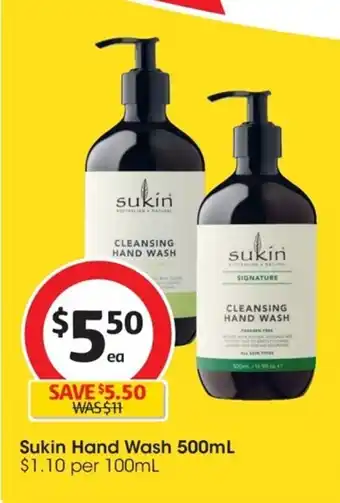 Coles Sukin Hand Wash 500 ml. offer