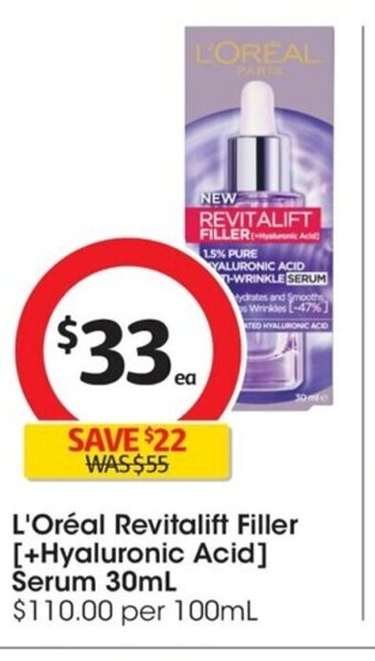 Coles L'Oréal Revitalift Filler (+Hyaluronic Acid ) Serum 30 ml. offer