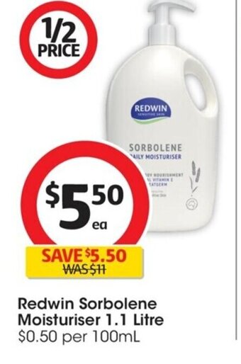 Coles Redwin Sorbolene Moisturiser 1.1 Litre offer