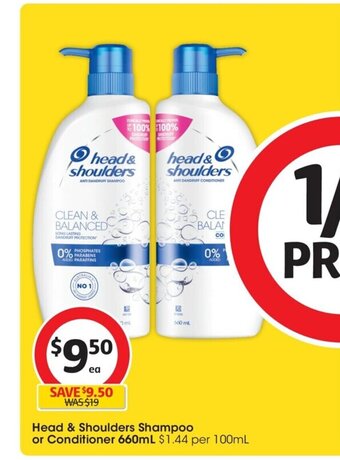 Coles Head & Shoulders Shampoo or Conditioner 660ml. offer