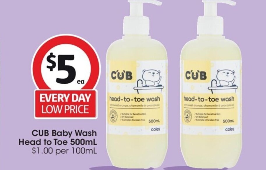 CUB Baby Wash Head to Toe 500 ml. offer at Coles