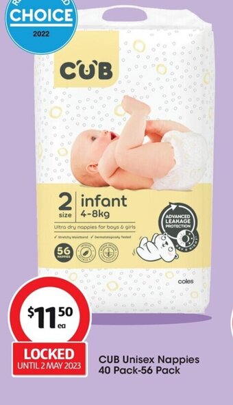 Coles CUB Unisex Nappies 40 Pack-56 Pack offer