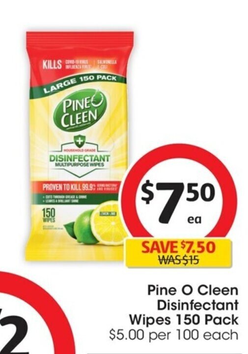 Pine O Clean Disinfectant Wipes 150 Pack offer at Coles