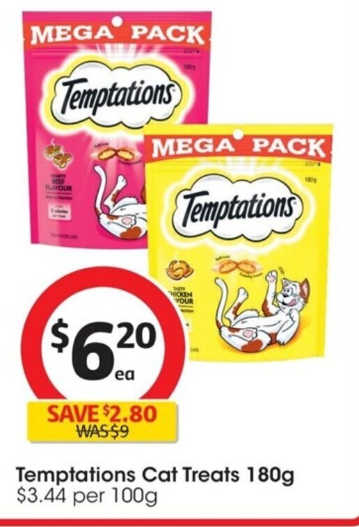 Temptations Cat Treats 180g offer at Coles
