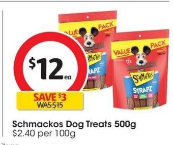 Coles Schmackos Dog Treats 500g offer