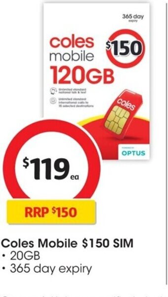 Coles Coles Mobile $150 Sim offer