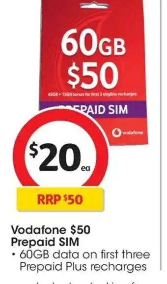 Coles Vodafone $50 Prepaid Sim offer