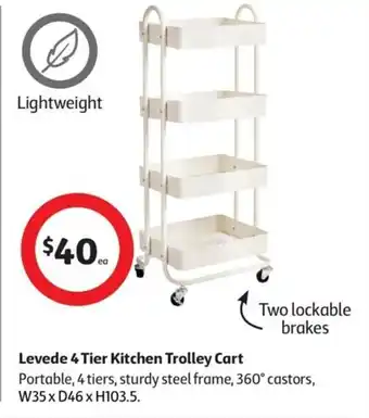 Coles Levede 4 Tier Kitchen Trolley Cart offer
