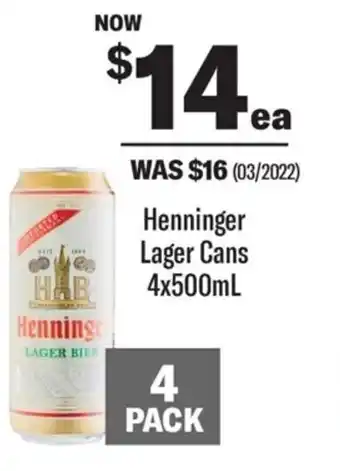 Henninger Lager Cans 4x500 ml.