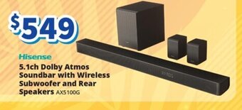 Bi-Rite 5.1ch Dolby Atmos Soundbar with Wireless Subwoofer and Rear Speakers offer