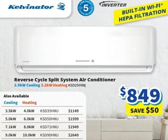 Bi-Rite Kelvinator Reverse Cycle Split System Air Conditioner offer